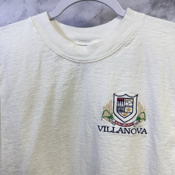 Vintage 90s Villanova T Shirt Mens Medium 19x25.5 White Embroidered College USA - Picture 1 of 14
